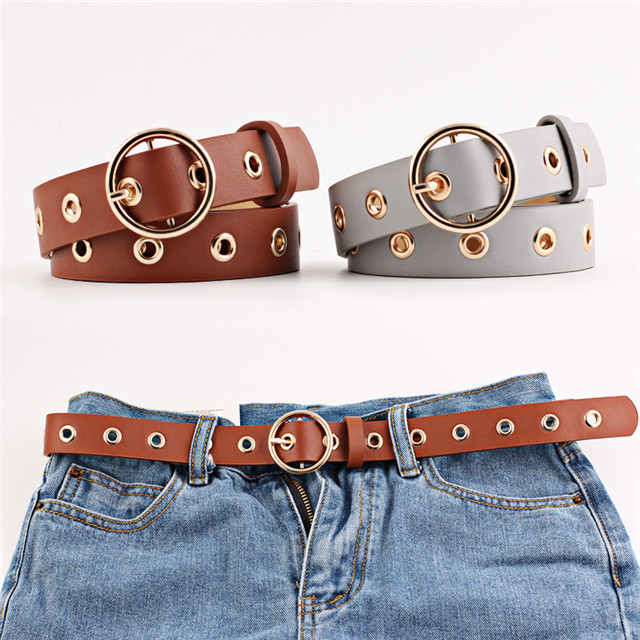 Round Metal Buckle Belt Colorful Women's Jean Belt Manufacturer Fashion Custom Design Ladies Dress Belt