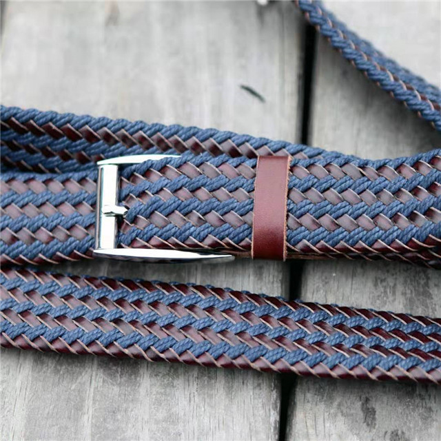 Men Casual Waistband Leather Belts Woven Stretch Braided Elastic Leather Buckle Belt 