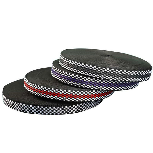  Factory Direct Sales Black And White Webbing Stripe Webbing Clothing Accessories Polyester Jacquard Interlaced Grid Webbing Spot