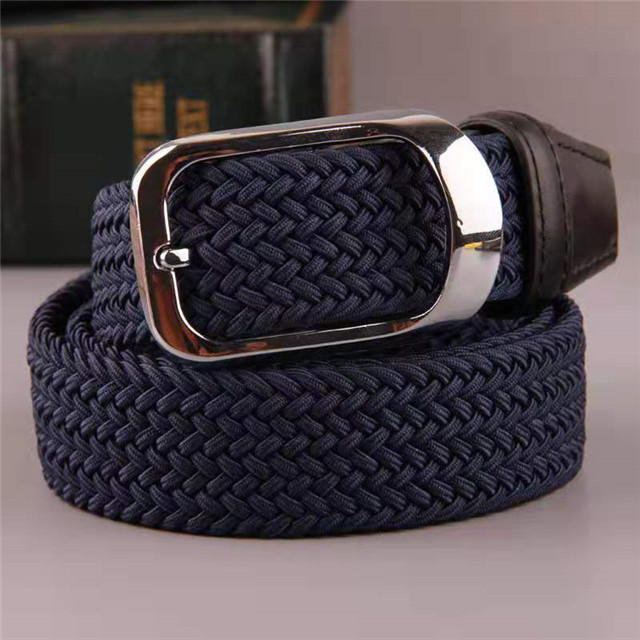BET9 Hot Sale Black Fashion Alloy Buckle Fabric Ribbon Elastic Webbing Belt