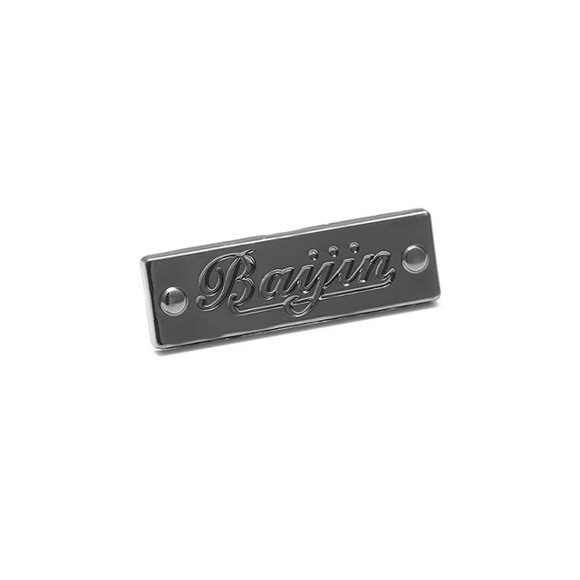 Glossy Shiny Black Gun Metal Color Zinc Alloy Label Tag With Sewing Holes for Garment