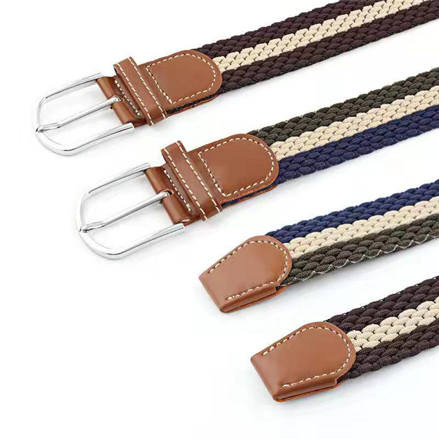 Men Casual Alloy Pin Buckle Multi Color Braided Elastic Belt 
