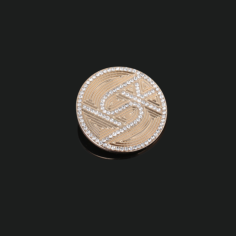 Diamond Decoration Custom Logo Embossed Nickle Metal Pin Badge for Garment Scarf