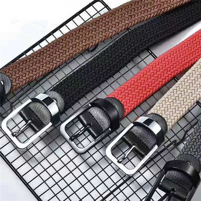 Men's Pin Buckle Elastic Webbing Waist Belt New Men Fashion Braided Stretch Woman Trouser Elastic Web Belt 